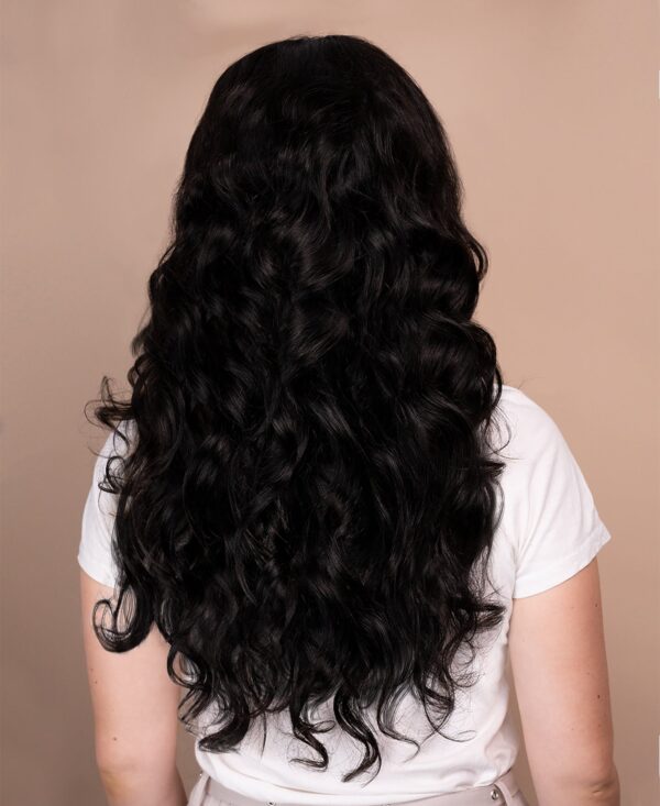 back-curly put on & go pre-cut lace curly human wig - 24" natural black.