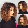 balayagecurlybob-2 Short Bob Wig Curly Pre Cut Transparent Lace Wig Balayage Omber Color Wigs - 13x6 Lace / Yes / 14inch