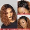 balayagecurlybob-3 Short Bob Wig Curly Pre Cut Transparent Lace Wig Balayage Omber Color Wigs - 13x6 Lace / Yes / 14inch