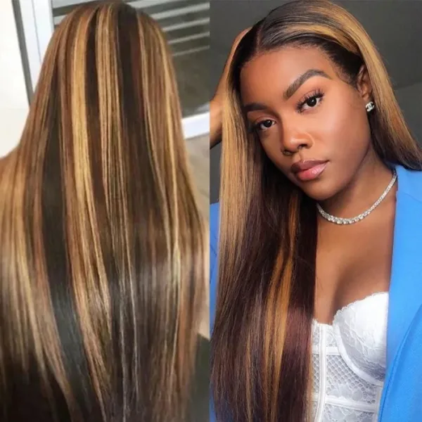 Highlights Straight Wig 360 Transparent Lace Front Wigs Human Hair Wig - 360 Lace / 150% / 24inch