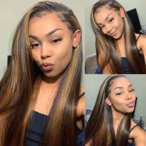 Highlights Straight Wig 360 Transparent Lace Front Wigs Human Hair Wig - 360 Lace / 150% / 24inch