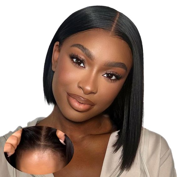 black1 Glueless Wigs Black Wig Pre-Cut Lace 4x4 Closure/13x4 Lace Front Wig Straight Bob Wig Upgrade HD Lace - 4x4 Lace / 150% Density / 10inch