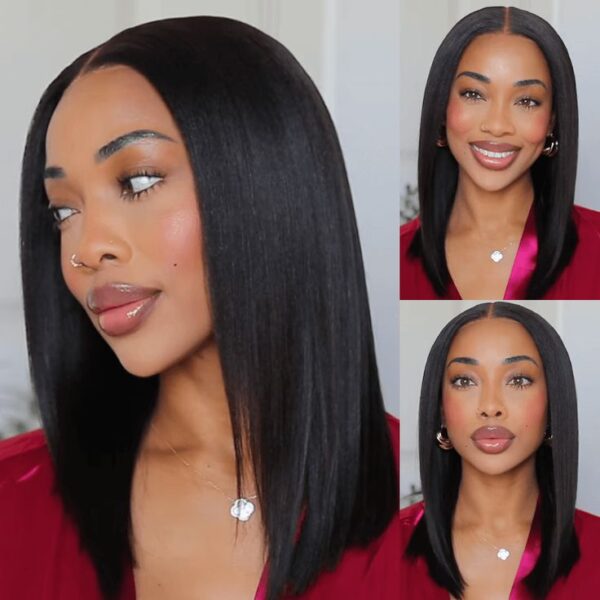 black2 Glueless Wigs Black Wig Pre-Cut Lace 4x4 Closure/13x4 Lace Front Wig Straight Bob Wig Upgrade HD Lace - 4x4 Lace / 150% Density / 10inch