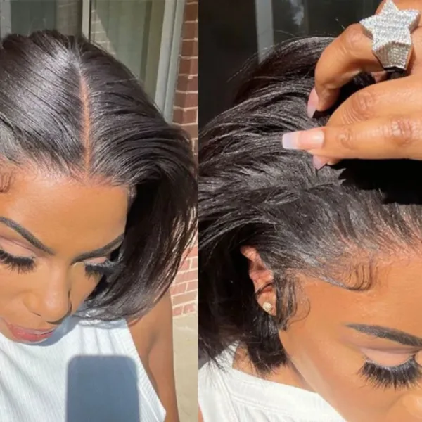 bob_straight_4_1__1 Glueless Wigs Black Wig Pre-Cut Lace 4x4 Closure/13x4 Lace Front Wig Straight Bob Wig Upgrade HD Lace - 4x4 Lace / 150% Density / 10inch