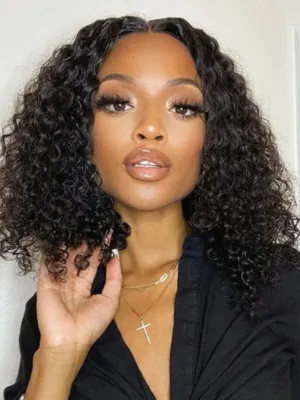 bobcurlynaturalblack-3_1cd284da-382f-4f05-85aa-b11cf7a39215 Glueless Wig Natural Black Color Short Curly Wig Bob 4x4/13x4 HD Lace Front Wigs - 4x4 Lace / 150% / 12inch