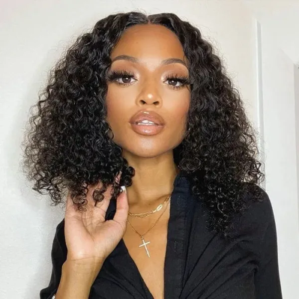 bobcurlynaturalblack-3_1cd284da-382f-4f05-85aa-b11cf7a39215 Glueless Wig Natural Black Color Short Curly Wig Bob 4x4/13x4 HD Lace Front Wigs - 4x4 Lace / 150% / 12inch