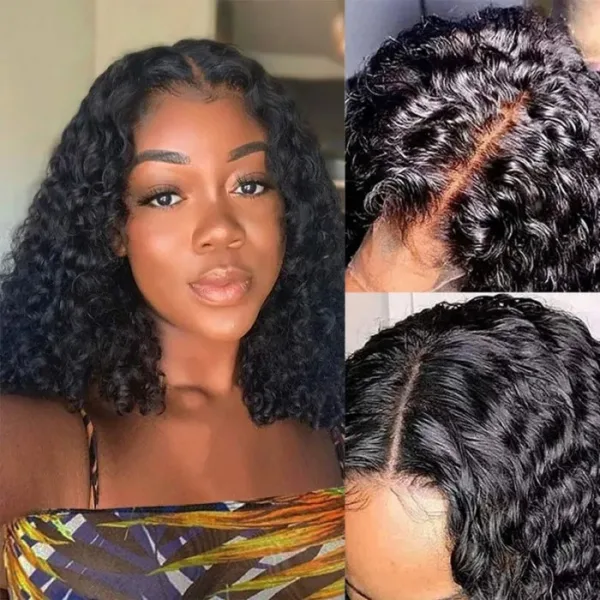 bobcurlynaturalblack-5_2e3dfd76-7a23-47da-99f1-0098c0d2c96f Glueless Wig Natural Black Color Short Curly Wig Bob 4x4/13x4 HD Lace Front Wigs - 4x4 Lace / 150% / 12inch