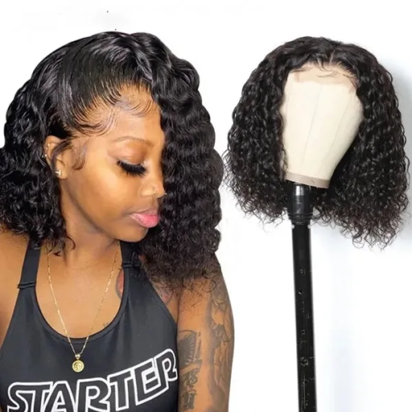 bobcurlynaturalblack-6_cb73abda-c98f-42a0-8588-5b8609cd94b5 Glueless Wig Natural Black Color Short Curly Wig Bob 4x4/13x4 HD Lace Front Wigs - 4x4 Lace / 150% / 12inch