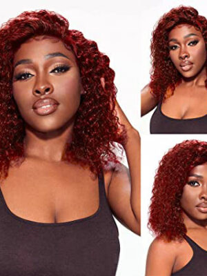 Burgundy Short Curly Bob Wigs 4x4/13x4/13x6 HD Lace Front Wigs - 4x4 Lace / 150% / 14inch