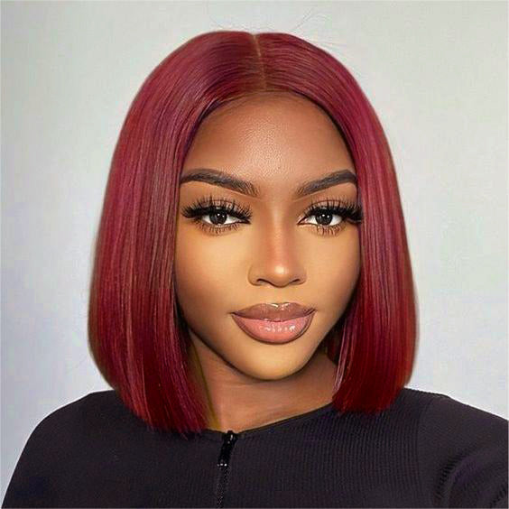 cb4bdde7a8c56faa4f6856f03ec61c8b_4731e473-b29d-4813-909a-7d3c492dbe2b Burgundy Bob Wig Straight Wigs Wig 4x4/13x4/13x6 Lace Wig Human Hair Wig - 13x4 Lace / 180% / 12