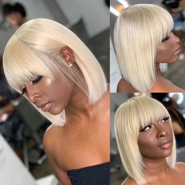 e60b047da703a4021da8ff05c9cb8c3a Glueless Wigs Bob Wig Clousure Lace Blonde Color Human Hair Wig With Bangs - 4x4 / 180% / 12inch