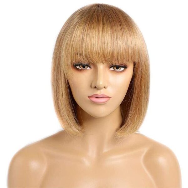 eb8ef9a535dcd6ead85a64febd5d9ed9 Glueless Wigs Straight Bob Wig Clousure Lace Honey Blonde Color Human Hair Wig With Bangs - 13x4 / 180% / 14