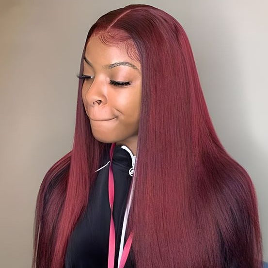 f584cc7b063accb13643d84be9fd9454 Burgundy Color Straight Wig 360 HD Transparent Lace Wigs 100% Human Hair For Black Women - 360 Lace / 150% / 20inch