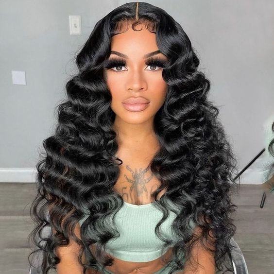 f951908dc0071f2adebfa923269bb701 Glueless Wig Loose Deep Wave 13x4 Lace Front Wigs Human Hair Pre-Cut - 5x5 / 210% / 28 inch