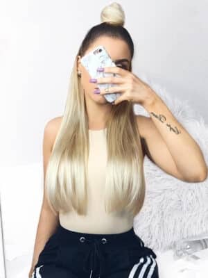 invisible clip-in hair extensions #60 platinum blonde. - 16" / Classic