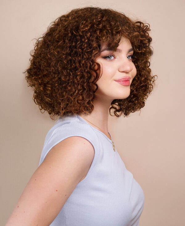 photo-163-a curly human wig - 10” caramel balayage.