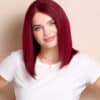 photo-168-a long bob human wig - 12" cherry red.