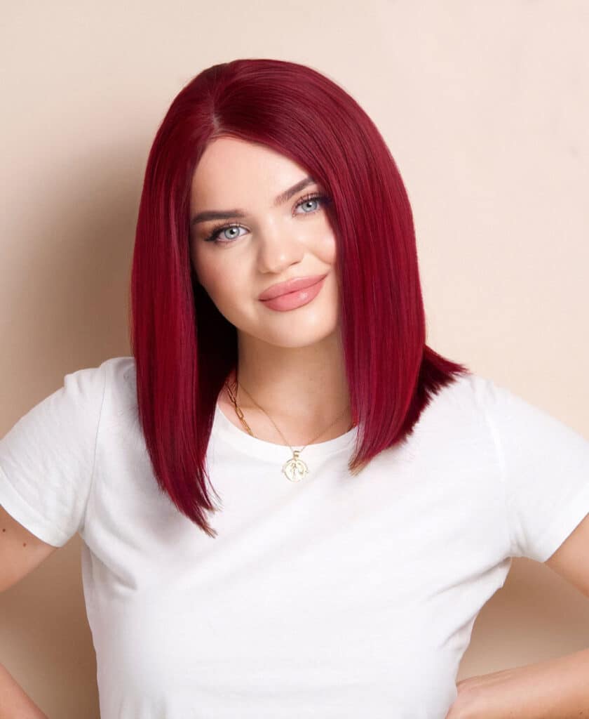 long bob human wig - 12" cherry red.