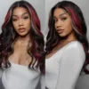 piano2 Piano Black with Red & Blonde Wig Loose Wave 180% Density Human Hair Wig - 13x4 Lace / NO / 26inch