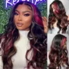 piano3 Piano Black with Red & Blonde Wig Loose Wave 180% Density Human Hair Wig - 13x4 Lace / NO / 26inch