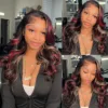 piano4 Piano Black with Red & Blonde Wig Loose Wave 180% Density Human Hair Wig - 13x4 Lace / NO / 26inch