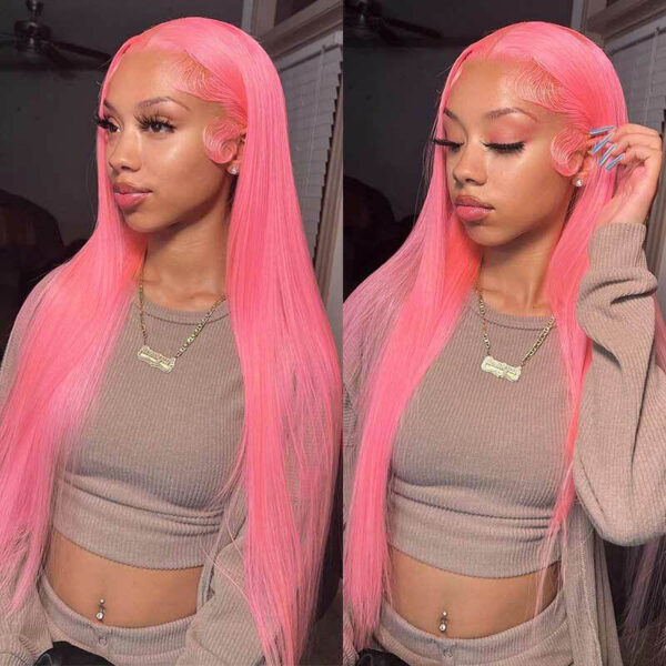 pink-lace-front-wig-human-hair-800x_08784ed6-6a6b-4b25-92aa-d4b435ae8690 Pink Wig Straight Wigs Long Wig Pre Plucked Lace Front Wigs Human Hair Wig 150% Density - 13x4 Lace / NO / 24inch