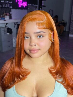 Pre-Cut Lace Wear Go Glueless Wig Ginger Orange Pure Color Straight Breathable - 5x5 Lace / 150% Density / 22 inch