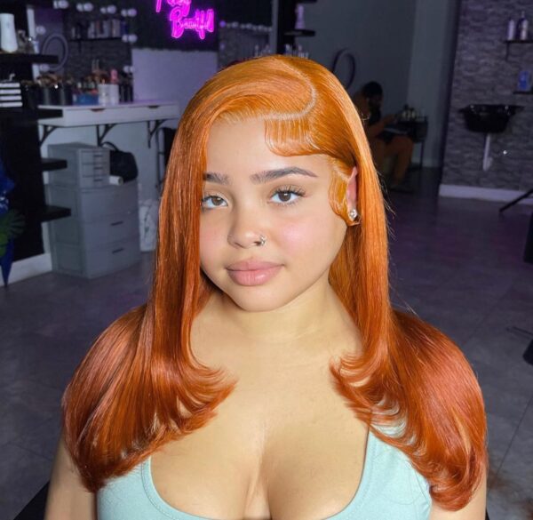 rayvens_boutique_317138693_182351607798692_7026520607652864062_n Pre-Cut Lace Wear Go Glueless Wig Ginger Orange Pure Color Straight Breathable - 5x5 Lace / 180% Density / 14 inch