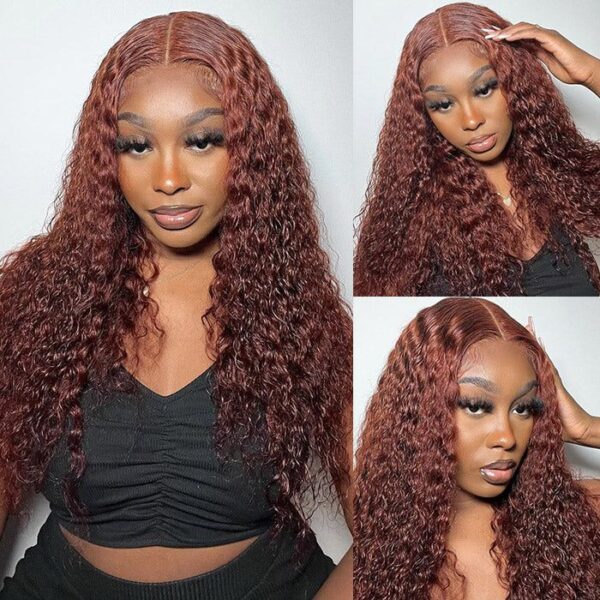 Reddish Brown Wear Go Glueless Wig Pre Plucked Water Wave Wig 180% Density - 4x4 Lace / 18inch