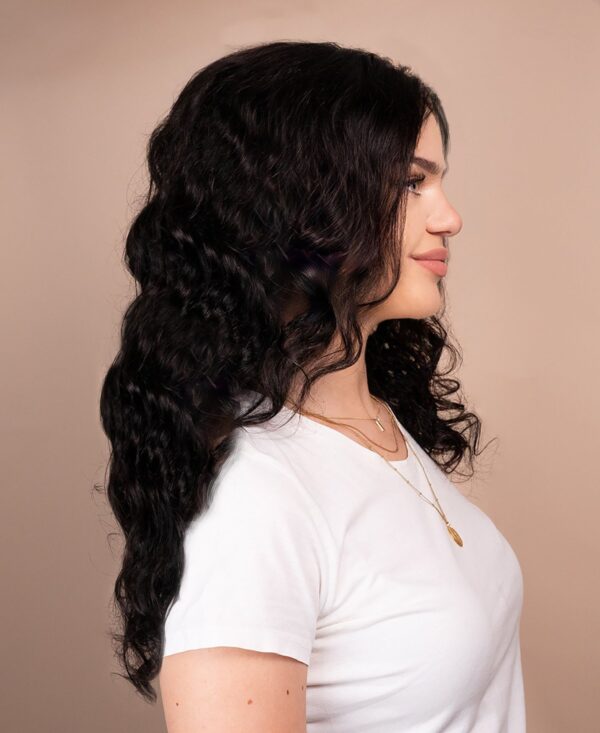 side-2-curly put on & go pre-cut lace curly human wig - 24" natural black.