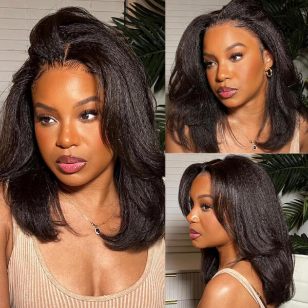 Extra 70% OFF | Sunber Yaki Straight Blunt Cut Short Bob 7x5 Pre-Cut Lace Wig Human hair - 14 / 13*4 Pre Everything / Yaki Straight