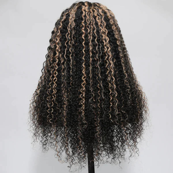 Balayage Highlights Curly Wig HD Lace Front Wig Human Hair #1B/27 Colored Wig 180% Density - 13x6 Lace / NO / 22inch