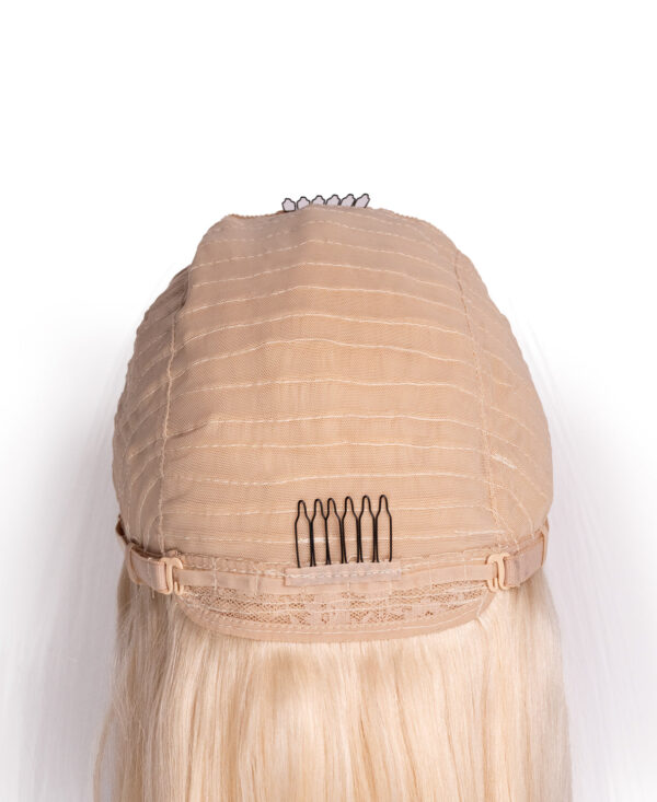 DSC02303-a long bob with fringe human wig - 16" platinum blonde.