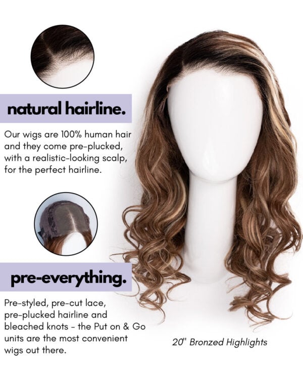 put on & go pre-cut lace curly human wig - 18" natural black.