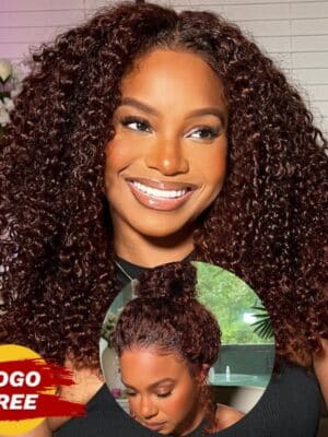 1_a7c62d3e-6d4f-4263-9801-5f82980d2c96 BOGO Sunber Pre-Cut Lace Reddish Brown Curly Quick & Easy Installation Glueless Wigs - 22 / 7*5 Bye Bye Knots Wigs-180%