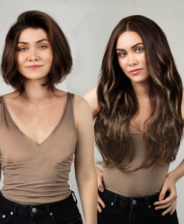 invisible clip-in hair extensions #2p10 ash brown balayage. - 24" / Classic