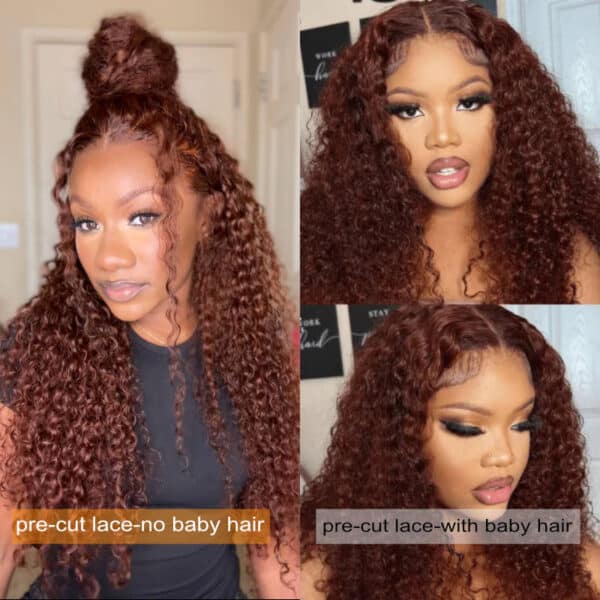 33bjcpre-cutlacewithbabyhair_57d97df3-d3f1-4e69-8328-5b0e6d45db32 BOGO Sunber Pre-Cut Lace Reddish Brown Curly Quick & Easy Installation Glueless Wigs - 24 / 13*4 Pre Everything / With Baby Hair