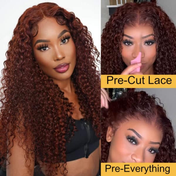 33bpreeverythinglacefrontwig_35bacf21-ddb4-4102-b2ed-71fe978a1d26 BOGO Sunber Pre-Cut Lace Reddish Brown Curly Quick & Easy Installation Glueless Wigs - 24 / 13*4 Pre Everything / With Baby Hair