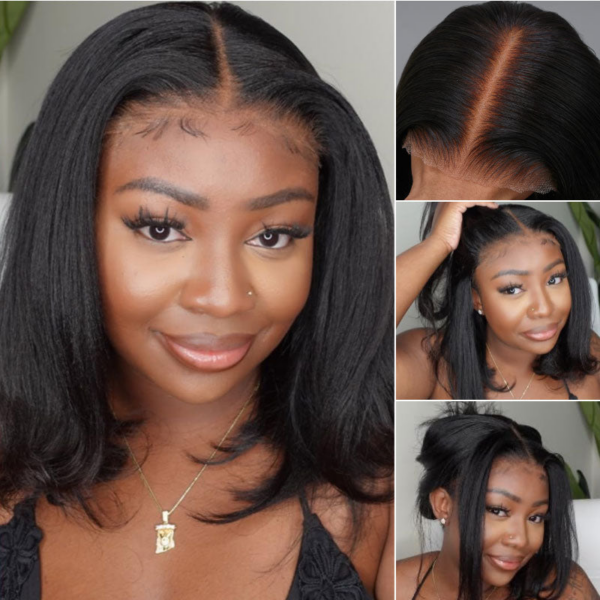 Extra 70% OFF | Sunber Yaki Straight Blunt Cut Short Bob 7x5 Pre-Cut Lace Wig Human hair - 14 / 13*4 Pre Everything / Yaki Straight
