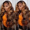 FB30_e3487333-50d8-43af-910b-55dcd51a9ac1 Extra 60% OFF | Sunber Trendiest Highlight Balayage Blonde Human Hair Lace Front Wigs - 24 (Free Gifts Value ) / 13*4 Lace Front