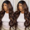Flash Sale Sunber Balayage Highlight Dark Roots Body Wave Wear And Go Glueless Headband Wigs - 18 / 180%