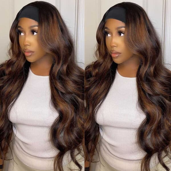 Flash Sale Sunber Balayage Highlight Dark Roots Body Wave Wear And Go Glueless Headband Wigs - 18 / 180%