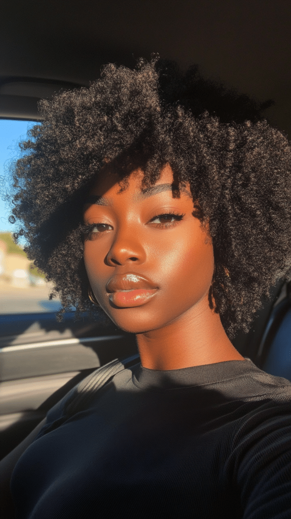 A woman with finger coils, with each curl precisely styled for a polished look.