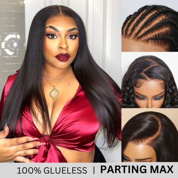 Sunber Yaki Straight Glueless Pre-cut 7x5 Bye Bye Knots Lace Closure Wig With Bleach Knots - 22 / Kinky Edge 13x6 Pre Everything