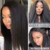 KinkyStraightVPartWigBeginnerFriendlyUndetectableLeaveOutYakiStraightIPartWig11 Sunber Kinky Straight V Part Wigs Versatile No Leave Out Yaki Straight Human Hair Wig - 22 / No Lace V Part-150% Density
