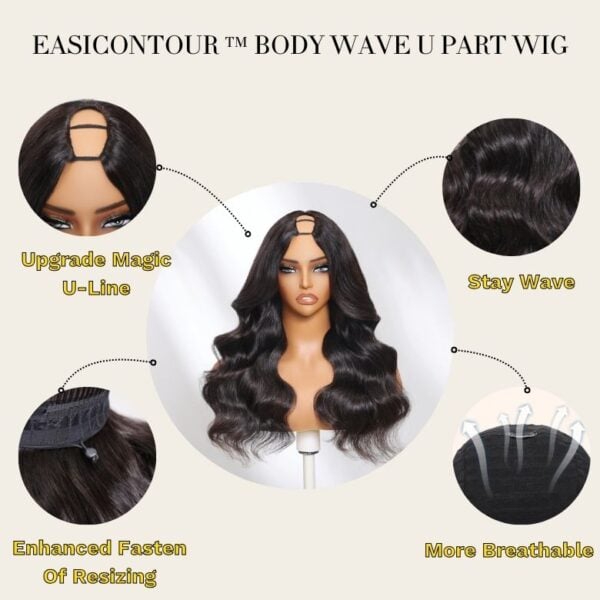 Sunber Luxury Density Body Wave U Part Wig Glueless Human Hair Wigs - 18 / 150%