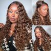 Extra 70% Off Sunber Piano Brown Highlight 13 By 4 Pre-Everything Lace Frontal Wigs Water Wave Human Hair - 18 / 13*4 Pre-Everything Frontal