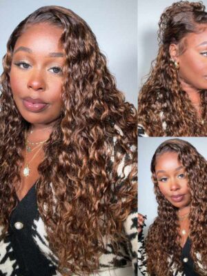 P430waterwavelacewig_06bcd743-4d1e-421d-9822-a09e5e1b6e00 Extra 70% Off Sunber Piano Brown Highlight 13 By 4 Pre-Everything Lace Frontal Wigs Water Wave Human Hair - 20 / 13*5*0.5 T Part Lace Front