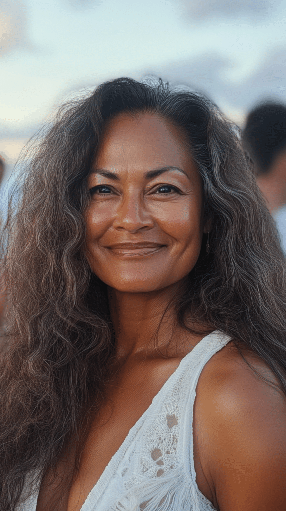 Loose, voluminous curls swept to one side for a red-carpet-inspired look.