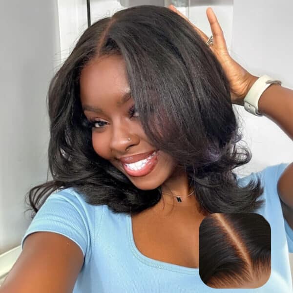 Extra 50% OFF | Sunber Yaki Straight Blunt Cut Short Bob 7x5 Pre-Cut Lace Wig Human hair - 10 / 13*4 Pre Everything